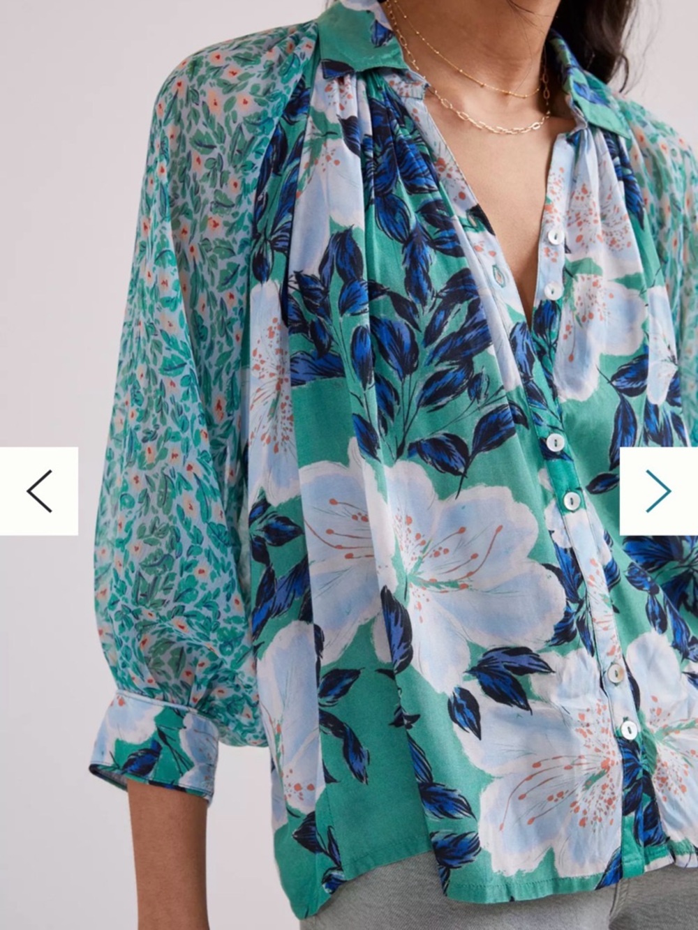 Roller Rabbit Teal and Seafoam Floral Pleated Blouse- M